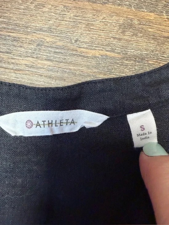 Athleta Column Embroidery Luxe Kaftan Coverup Womens Small Linen Tunic Top Black - Picture 3 of 9